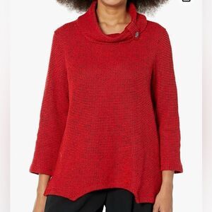 New! MULTIPLES Three Quarters Sleeve Cowl Collar Sharkbite Hem Red Sweater Sz XL